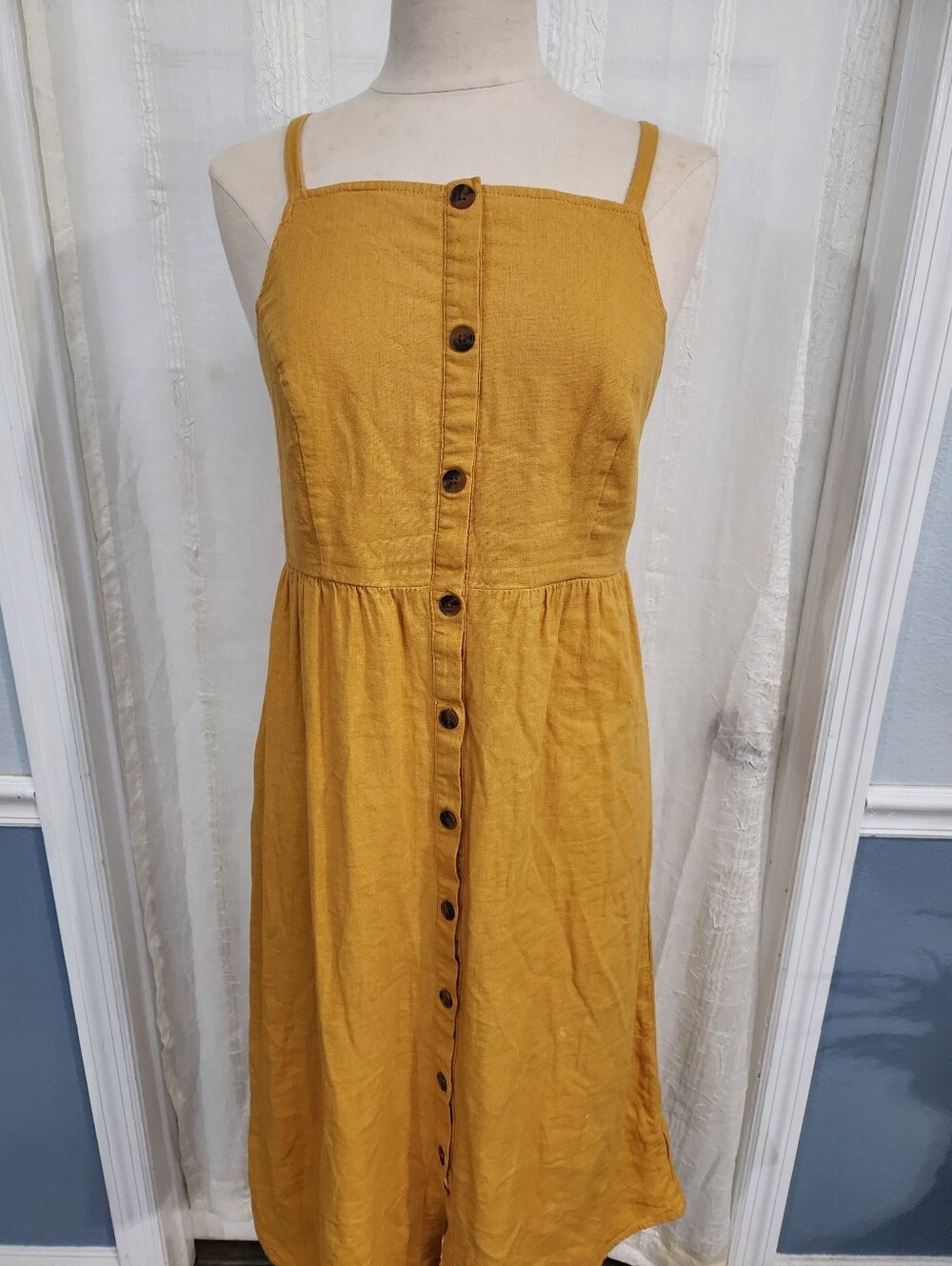 Old Navy Mustard Yellow Button-Front Midi Dress - Picture 2 of 9